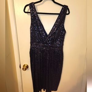 Badgley Mischka Navy Sequin Dress